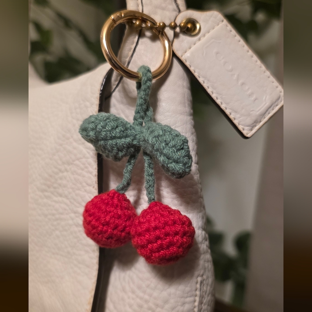 Crochet Cherry Bag Charm Keychain